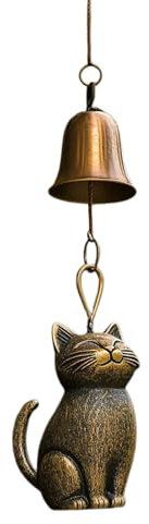 Carillon éolien d'extérieur en forme de chat mignon en métal pour jardin, cour, décoration extérieure en forme de chat souriant à suspendre, ornements extérieurs, cadeau de pendaison de crémaillère