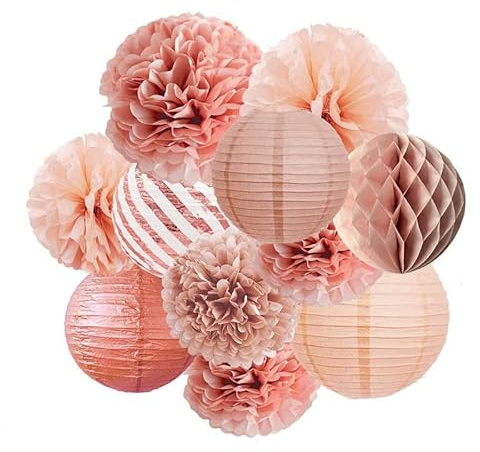 TENVORA Lanterne di Carta,Lanterna di Carta 11pcs / Set Carta Mista Pom Poms Poms Palla di Carta appesa Carta Lanterna Decorazioni da Sposa Fai da Te Forniture for Feste(11 PCS Pink)