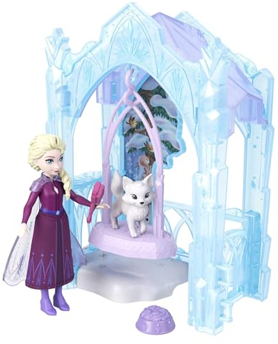 Mattel Disney Frozen ELSA Tierversteck Spielset und Puppe | Elsa Puppe mit abnehmbarem Rock, 2 Tierfiguren, Rutsche und Zubehör, Storytime Stackers, inspiriert vom Film, JFG29
