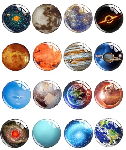 Confezione da 16 Magneti da Frigorifero, Diametro 30 mm, Decorazione a Forma di Pianeta in Alta Definizione, Adatti per Promemoria da Cucina, Decorazioni per Frigoriferi e Armadietti