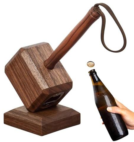 Wooden Bottle Opener | Hammer Shaped Sodium Bottle Opener with Base - Wedding Beer Water Bottle Opener for Sodium Drinks Bottle Caps Pop Cans