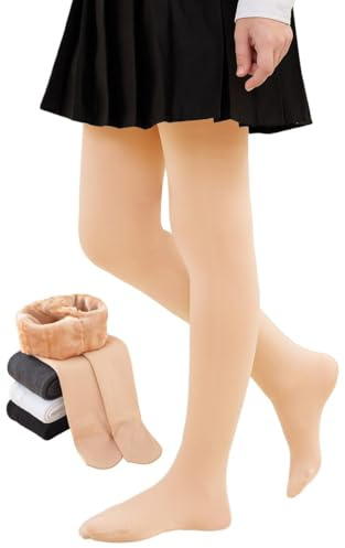 Yutdeng Medias Termicas Niña Leotardos Termicos Panty Invierno con Forro Polar Medias Ballet Patinaje Artistico Gimnasia Ritmica Mallas Calentitas Leotardos Negras Blancas,Color Carne,150-160cm