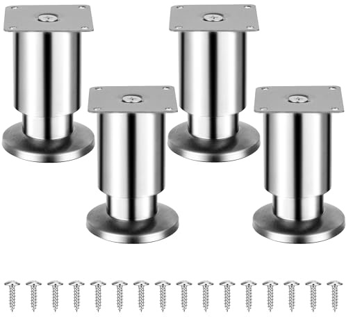 Torven Lot de 4 pieds de meubles en acier inoxydable (charge maximale 250 kg), pieds de meubles réglables – Pieds d'armoire, pieds de canapé, pieds de meubles de salle de bain, pieds de lit et pieds
