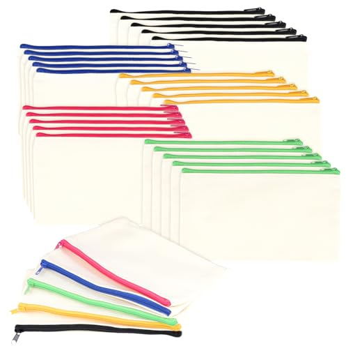 SYUTBOU 30 astucci in tessuto bianco, 21 x 12 cm, con chiusura lampo, bordi multicolori, per la conservazione