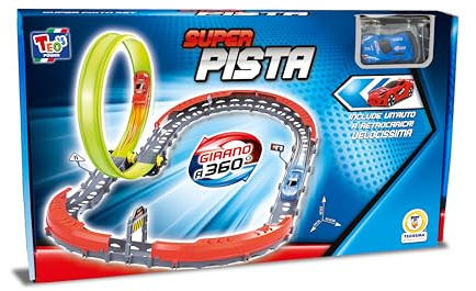 Teorema Giocattoli, Super Pista Macchinine con Giro della Morte a 360°, Circuito da Corsa Veloce per Bambini, 1 Auto a Retrocarica Inclusa, Idea regalo bambino 3 Anni +