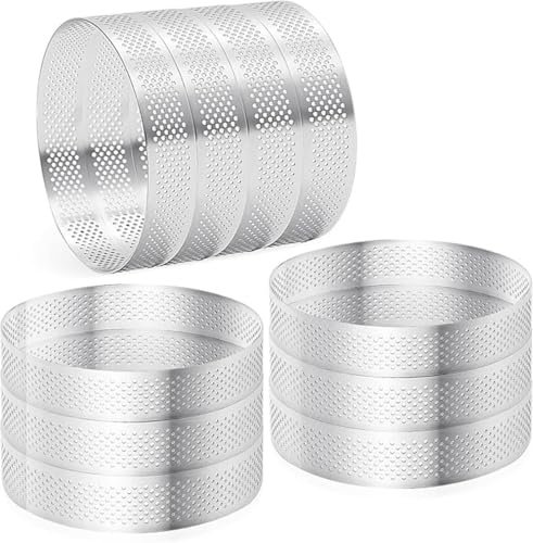 Lot de 10 anneaux à tarte perforés en acier inoxydable 304 anti-adhésif pour pâtisserie, dessert, petites croûtes de tartelettes aux fruits