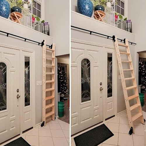 Rolling Library Ladder Hardware Kit, Telescope Library Ladders Track Rail with Wheels, Multi-Use for Loft Stairs/Bookshelf, Black Extension Track Kit (no Ladder)(16ft/500cm Track k