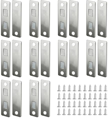 10 Calamite per Mobili Chiusura in Acciaio con Viti & Adesivo, Forti Magnetini e Chiusura Magnetica per Ante a Sovrapposizione