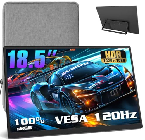 Sucrnide Moniteur Portable 18,5 Pouces 120 Hz Manchon 1080p, 100 % sRGB FHD HDR USB HDMI avec VESA Ultra Slim Moniteur Portable pour Ordinateur Portable, Commutateur, Consoles de Jeu