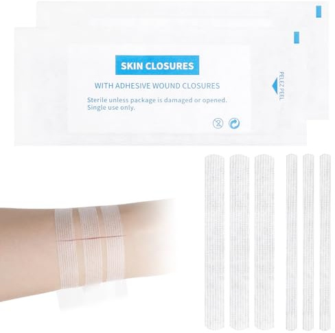 Lot de 32 Bandes Adhésives Hypoallergéniques et Stériles Strips Sutures Adhésives Bandelettes Stérilisées Prédécoupées Strip Pansement Cicatrisant pour Sutures et Traitement des Plaies