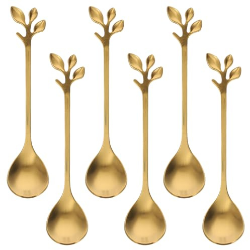 BESPORTBLE 6 piezas Cucharillas Doradas de Acero Inoxidable Cucharas Creativas con Mango Forma para Postres y Cócteles Aptas para Uso Alimentario y Fácil Limpieza