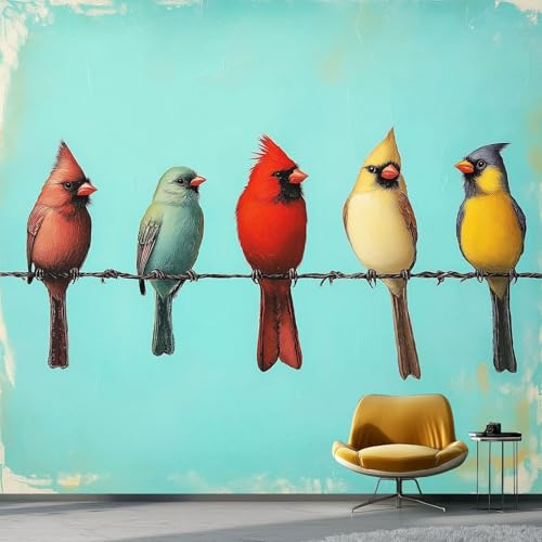 Retro Pittura A Olio Uccelli Murale Carta da Parati - Carta da Parati Decorazione Parete per Soggiorno Camera da Letto Cameretta, Azzurro Fotografica Mural 400 x 280 cm