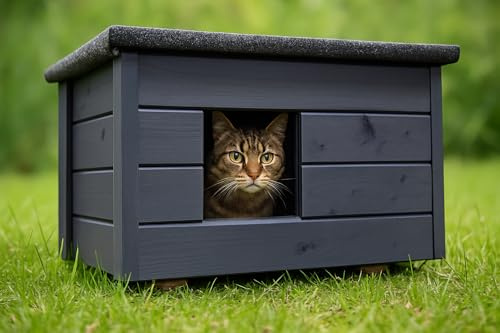 Isoliertes Katzenhaus für Außenbereich, 57 x 44 x 36 cm, Anthrazit, mit Öffnungsdach (Anthrazit)