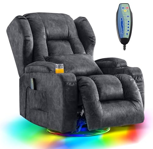 SITURAY 2 Motoren Elektrischer Verstellbar Relaxsessel mit Liegefunktion, Drehbarer Fernsehsessel TV Sessel mit Massage und Wärme, Kinosessel mit USB/LED/TYP C,bis 150 kg (Samt Grau, 1)