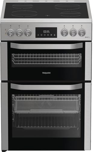 Hotpoint HDE6VDCAX 60cm Wide Double Oven Electric Cooker with Ceramic Hob - Stainless Steel - A Rated