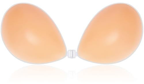 CatoFree Push Up Stick On Bra, Reusable Sticky Adhesive Silicone Bra with 2Pcs Nipple Covers for Evening Dress, Wedding Dress and Backless Strapless Clothing