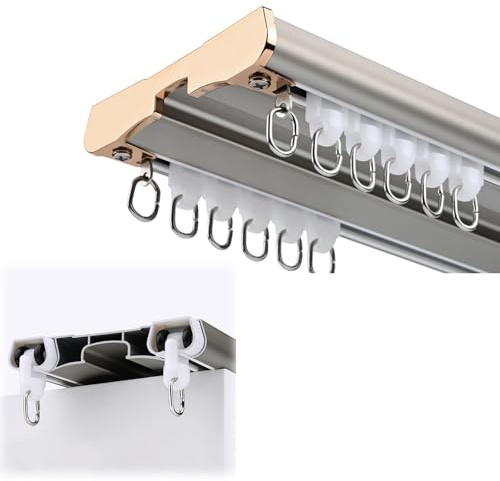 2 m dubbelspår gardinstång – takmonterad stång i aluminium – robust 3 m och 4 m glidande gardinsystem – perfekt för duschfönster och rumsavdelare (grå 290 cm)