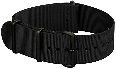 Infantry NATO-Uhrenarmband aus Nylon mit 4 Ringen und Schnalle aus Edelstahl, Schwarz, 20mm, Robust, weich, strapazierfähig