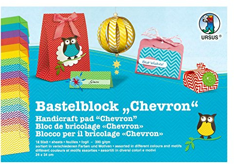 Ursus 13460099 - Bastelblock Chevron, ca. 24 x 34 cm, 18 Blatt in verschiedenen Farben und Motiven, 300 g/qm, beidseitig bedruckt, ideale Grundlage zum Basteln von festlichen Dekorationen