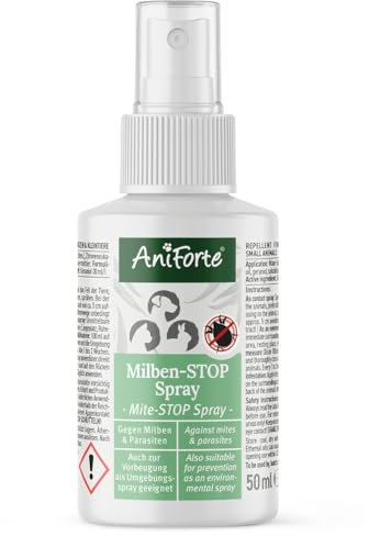AniForte Anti Mite Spray 50 ML pour Chiens e Chats e Chevaux e Rongeurs, Anti acarien d'oiseau Rouge, Anti-Parasite, Contre la Vermine