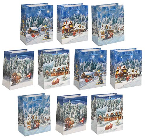 HRB Geschenktüten, 10 Stück für Weihnachten, stabile Weihnachtstüten der Marke HRB, weihnachtliche Geschenkverpackung (Blau/Weiß, Medium)