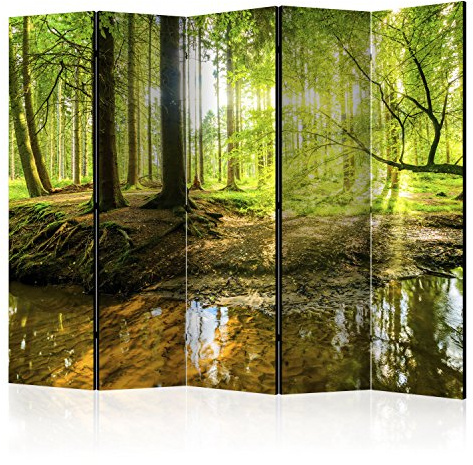 murando Decorative Room Divider Nature Forest 225x172 cm / 89x68 Double-Sided Folding Screen 5 Panels Room Partition Non-Woven Canvas Print Opaque Photo Display c-B-0183-z-c