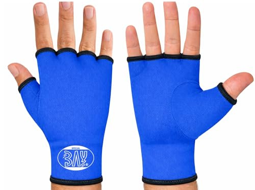 BAY Innenhandschuhe Boxen Muay Thai MMA Training, Elastisch Boxbandagen Kampfsport Sparring Handbandagen, Inner Boxing Gloves, Boxsack Punchingbälle Punchinghandschuhe, Blau, S-XL