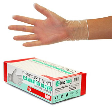 SF Guantes desechables S transparentes - 1000 unidades (10 cajas) Guantes de vinilo, sin polvo, sin látex, guantes de examen, guantes de limpieza, guantes de goma para medicina, cocina, tatuaje