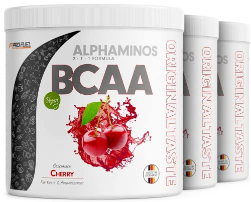 BCAA Pulver 900g KIRSCHE - Alphaminos BCAA 2:1:1 Drink mit 8000 mg B.C.A.A. - unfassbar leckerer Geschmack, Essentielle Aminosäuren Leucin, Isoleucin & Valin - vegan - laborgeprüft mit Zertifikat