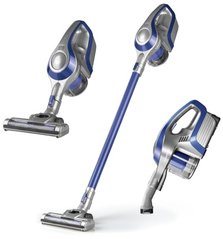 CLEANmaxx Aspiradora ciclónica sin Cable sin Bolsa con batería Recargable | aspiradora de Piso 2 en 1 y aspiradora de Mano, Potente y de bajo Consumo [Azul/Plateado]
