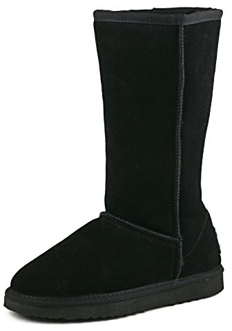 Shenduo Femme Hautes Bottes de neige Cuir Genoux Hiver Classique Boots DA5815 Noir 38EU