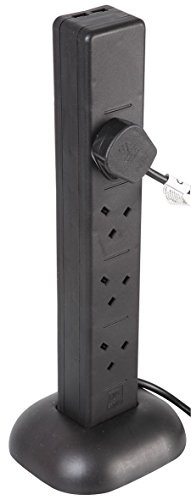 PRO ELEC PEL00131 8 Gang Tower Extension Lead 2 USB 1m, Black