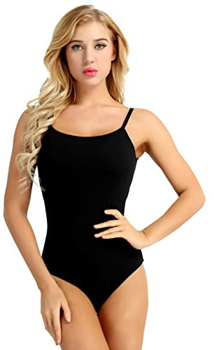 CHICTRY Ballettanzug Damen Ärmellos Tanzanzug Rückenfrei Ballettbody Träger Tanztrikot Stretch Gymnastik Leotard Dancewear Schwarz S