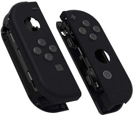 eXtremeRate Soft Touch Grip Black Joy con Handheld Controller Housing with Full Set Buttons, DIY Replacement Shell Case for Nintendo Switch Joycon & Switch OLED Joy con – Console Shell NOT Included