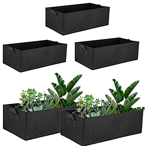 5 Pack Rectangular Garden Grow Bag Felt Planter Bags Square Planting Container Fabric Pots With Handles Outdoor Indoor Garden Growing Pot For Flowers Vegetables Tomatoes Potatoes Black (50x30x20cm)