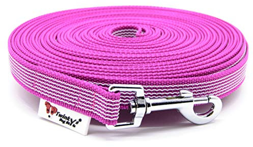 Twinkys Dog Style Schleppleine gummiert 20 mm breit mit Handschlaufe in Pink 10 Meter Karabinerhaken aus Zinkdruckguss für Hunde Made IN Germany