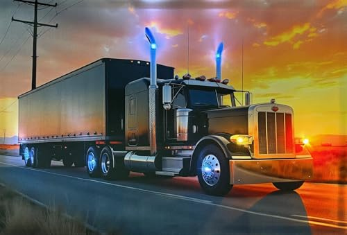 Samarkand - Lights LED-Bild Leuchtbild Leinwandbild Wandbild mit Beleuchtung/US - Truck/LKW/Highway