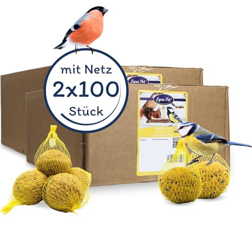 Lyra Pet® | 2 x 100 Meisenknödel im Netz à 90 g = 18 kg | Energiespender für Wildvögel | Vogelfutter Ganzjährig | Nährstoffreiches Wildvogelfutter | Fettfutter für Sommer & Winter | Netz zum Aufhängen