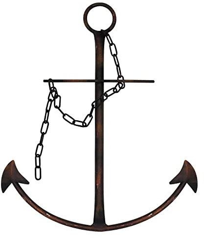 Nautical Anchor Wall Decor - Antique Metal Art With Chain for Bedroom, Living Room, Dorm Home - 13 Vintage Farmhouse Decor