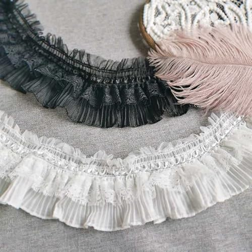 Yulakes 2,7 m langes, elastisches plissiertes Guipure-Spitzenband, Spitzenstoff, bestickt, Rüschen, Spitzenbesatz, DIY, Kleid, Bekleidung, Kragen, Nähdekoration, 8 cm breit, Weiß