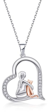 PHNIBIRD Donna Collana Gatto con 5A-Zirconi Ciondolo a Cuore Collana per Donna Gioielli di Moda Adatto Per l'uso Quotidiano