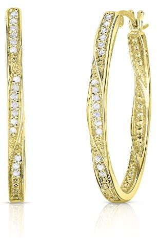 NATALIA DRAKE Twisted Oval 1/4 Cttw Diamond Hoop Earrings for Women in 14K Yellow Gold Plated 925 Sterling Silver