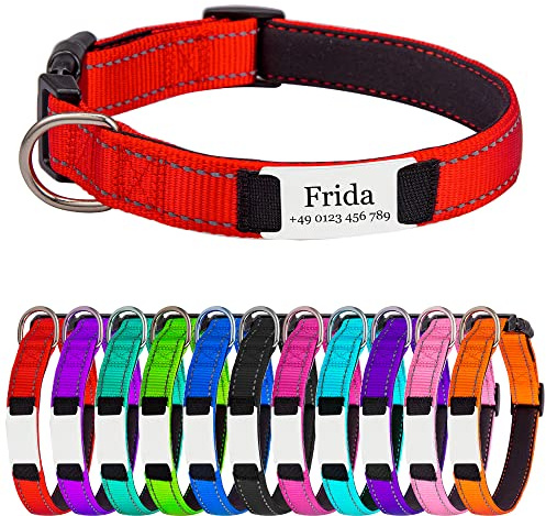 Hundehalsband für Welpen Hunde, Reflektierend Halsband aus Nylon mit Weichem Neopren Polsterung einstellbar Hundehalsbänder Personalisiertes Hundehalsbänder