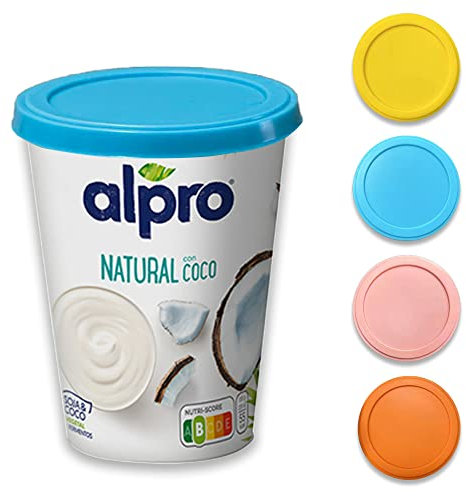XILMARK 4x Reusable Silicone Lids, Reusable Yoghurt Pot Cap, Yogurt Pot Lids, Yoghourt Lid, Stretch Tops, Free BPA Yoghurt Cover (PACK 4)
