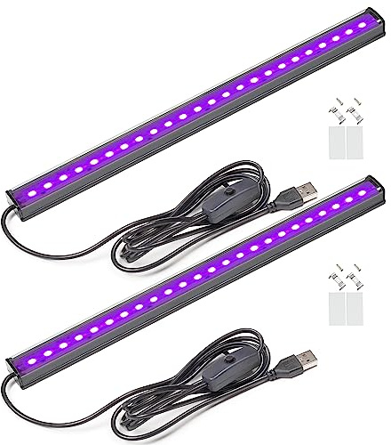 GREENIC USB Black Light Bar, 10W 1ft Upgraded UV LED Blacklight Strip Lights, Small Black Lights for Glow Party, Posters, Tapestry, Room, Bedroom Decor, Body Paint, Halloween Decorations, 2 Pack