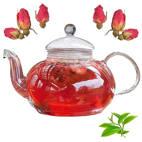 Gohytal Teekanne aus Glas, 1000ml Glas Teebereiter mit Siebeinsatz Teapot zur Zubereitung von Losen Tees Durchsichtige Teekanne mit Sieb-Hitzebeständig aus Borosilikatgla für Kalte Heiße Getränke