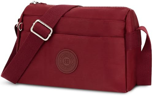 WACCET Sac Bandoulière Femme avec Bandoulière Réglable, Petit Sac à Main en Nylon Imperméable pour Voyages, Travail (Rouge Foncé)