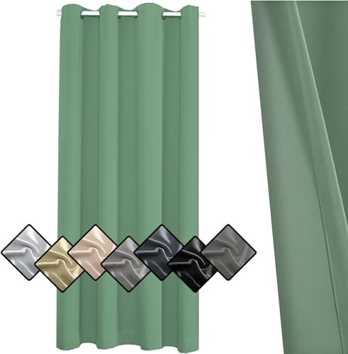 Sichtschutz Vorhang Blickdicht 245x140cm, Thermogardine, Thermisch isoliert, schalldämmend, energieeffizient für Dekoration Weihnachten,Grün 1 Stück (HöhexBreite)