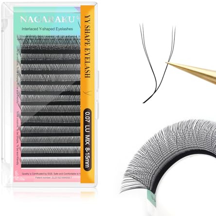 NAGARAKU YY Wimpern 0.07 LU 8-15mm Matt Schwarz Feine Basis Fertigfächer | 4D Effekt Mit Doppelspitzen Leicht Weich Flauschig Und Zeitsparend Für Ein Natürlich Gleichmäßiges Volumen