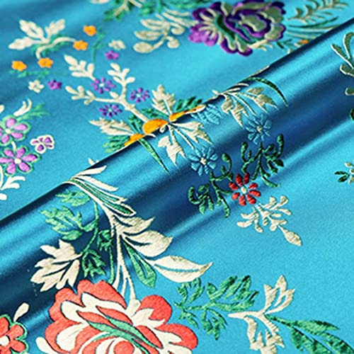 Künstlicher Seidenstoff Vintage Brokat Damast Chinesische Begonie Blume Für DIY Handwerk Patchwork Nähen Kostüm Wrap Tuch Tischdecke Polster 75X50cm (3 Blau)